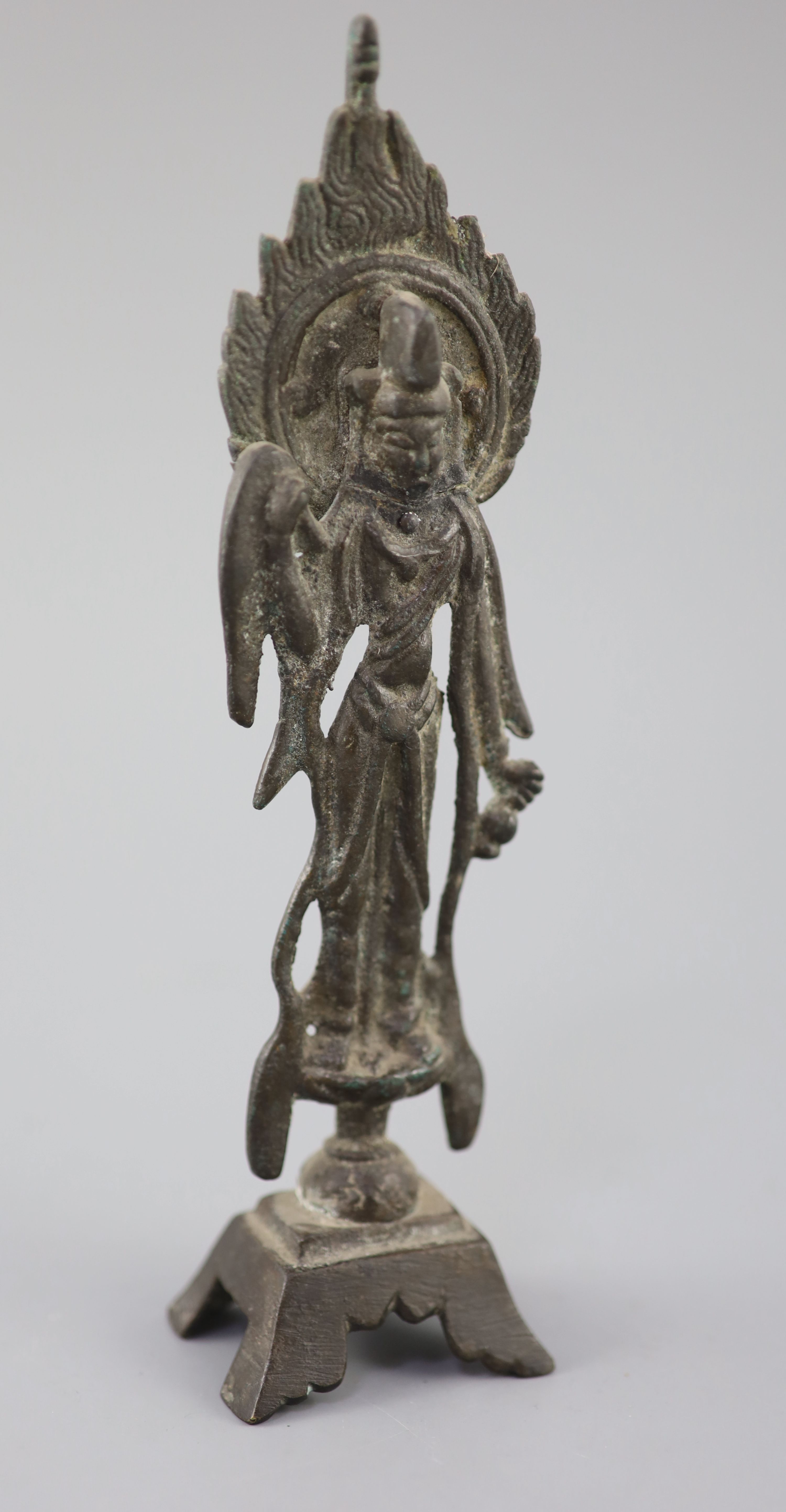 A Chinese bronze figure of a Bodhisattva, Tang style, 22.5cm high, neck repaired, Provenance - A. T. Arber-Cooke